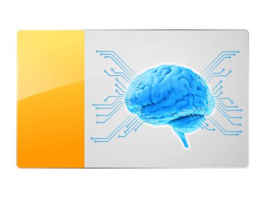 dijital beyin sembolü, düğme, yaratıcılık, roman fikri, bilim ve teknoloji konsepti. Sinirsel ağ. IQ testi, yapay zeka bilim teknolojisi. Beyin fırtınası fikri, 3d ve 2d grafik
