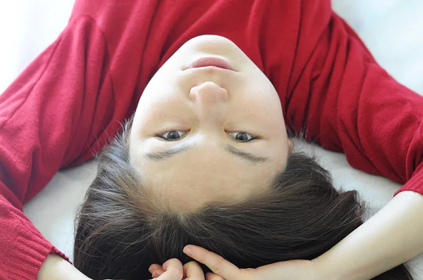 Asian woman upside down portrait — Stock Photo, Image