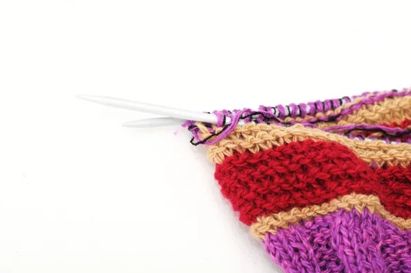 Colored handmade needle knitting — Stock Photo, Image