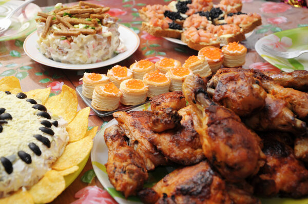 roasted chicken on festive table