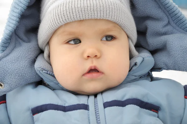 Little baby portrait in winter overall — Stock Photo, Image