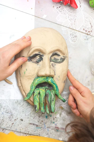 Plasticine face with moustache sculpting — Stock Photo, Image