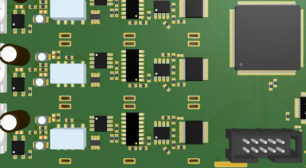 Placa de circuito impreso verde con elementos — Foto de Stock