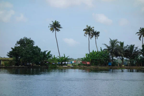 Сеть Захолустных Лагун Озер Каналов Риверов Штате Керала Индия — стоковое фото