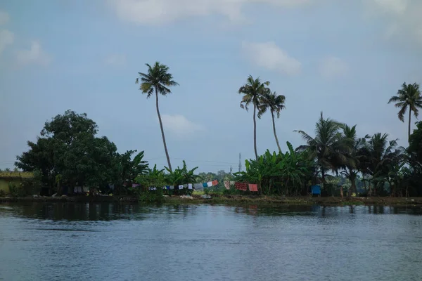 Backwater Síť Brackish Laguny Jezera Kanály Řeky Kerala Indie — Stock fotografie