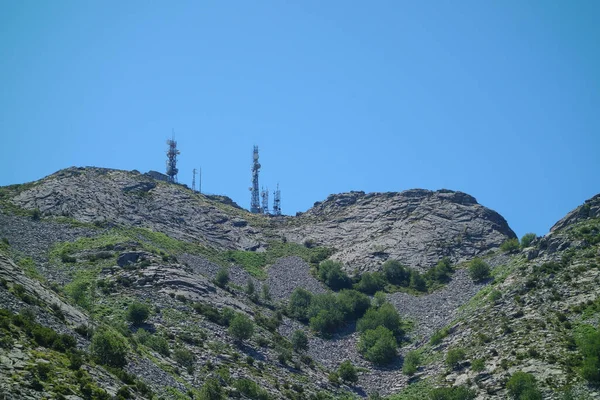 Κεραίες Τηλεπικοινωνιών Στην Κορυφή Του Βουνού Monte Capanne Elba Ιταλία — Φωτογραφία Αρχείου