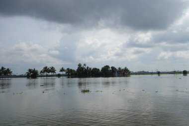 Hindistan, Kerala 'daki tuzlu su gölleri, göller, kanallar ve nehirlerden oluşan durgun bir ağ.