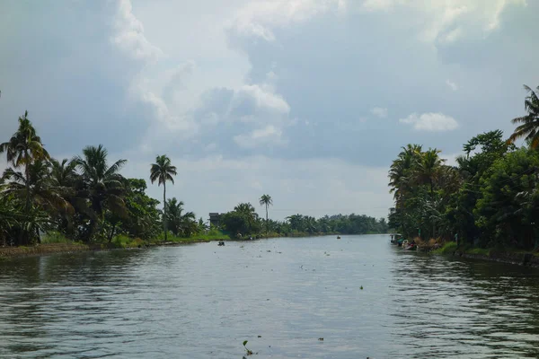 Hindistan Kerala Daki Tuzlu Gölleri Göller Kanallar Nehirlerden Oluşan Durgun — Stok fotoğraf