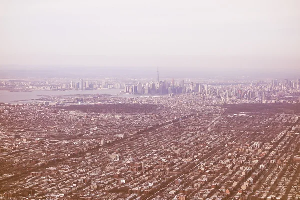Retro looking Aerial view of NY — Stock Photo, Image