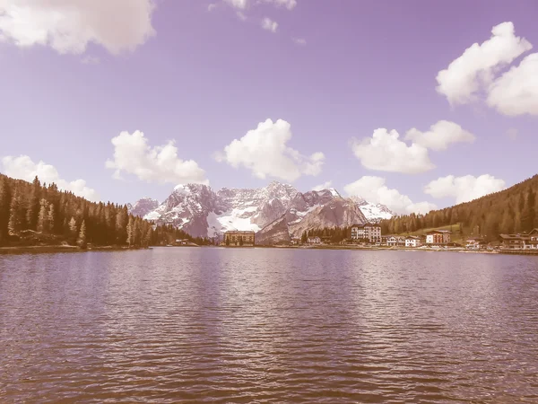 Retro looking Misurina Lake — Stock Photo, Image