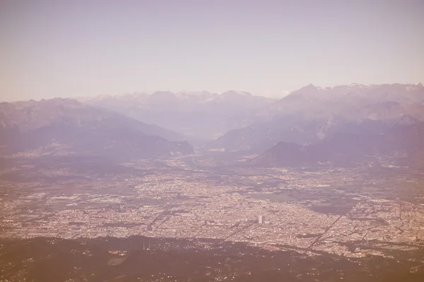 Retro kijkend vanuit de lucht uitzicht op Turijn — Stockfoto