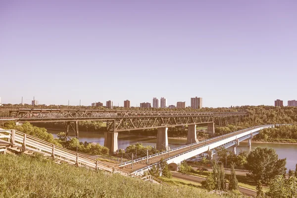 Retro looking North Saskatchewan River in Edmonton — Stock Photo, Image