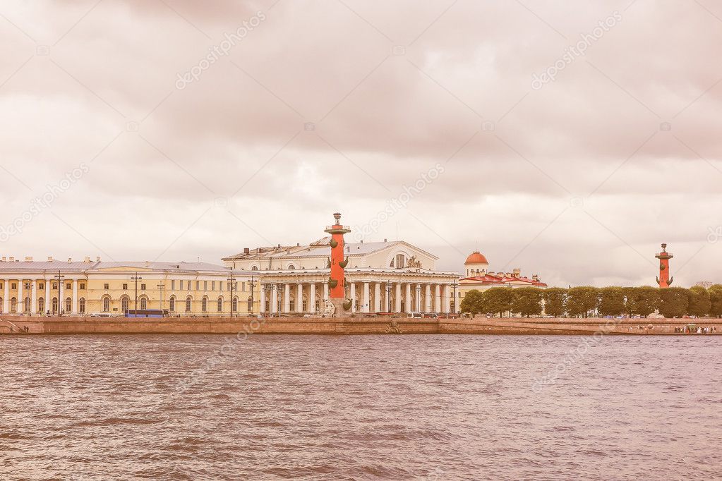 Retro looking Neva River in St Petersburg