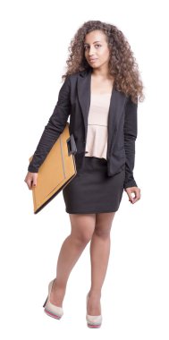 Young Curly Haired Businesswoman - Holding beige folder