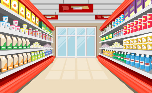 Show-windows with foodstuffs