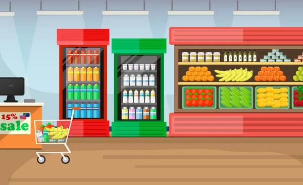 Interior del supermercado con productos — Archivo Imágenes Vectoriales