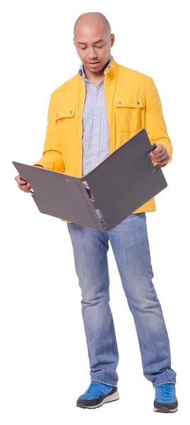 Cutout Young man Holding Folder — Stockfoto