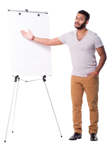 Schöner Latino-Mann mit Flipchart-Ausschnitt — Stockfoto