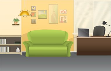 Kanepesi ve masası olan modern oturma odası.