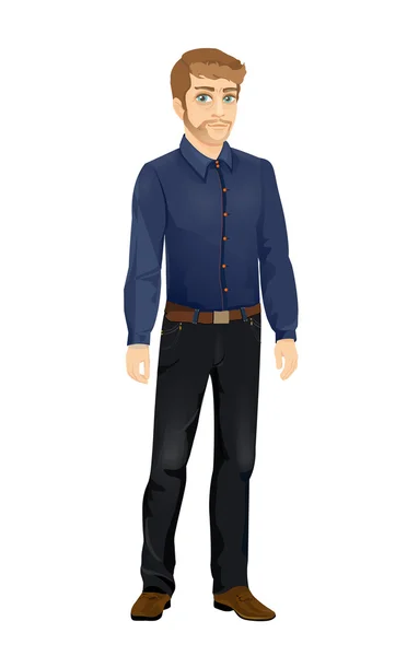 Stijlvolle Man in blauw Shirt — Stockvector