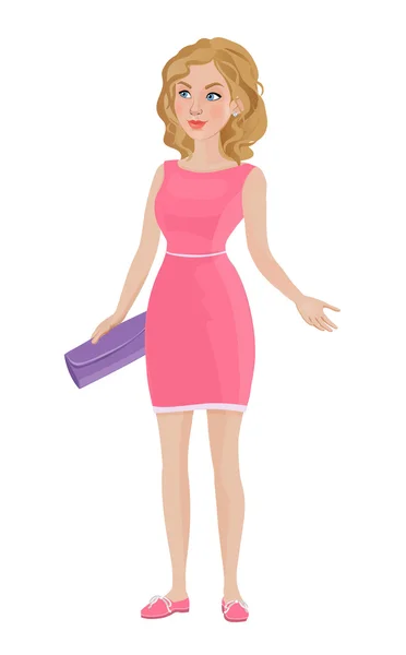 Junges Mädchen im rosa Kleid — Stockvektor