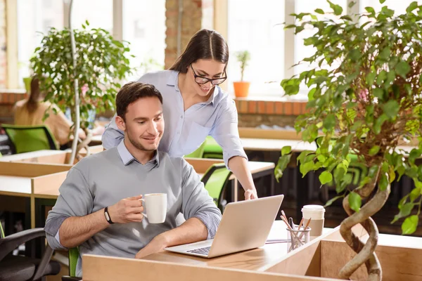 Piacevoli colleghi che lavorano in ufficio — Foto Stock