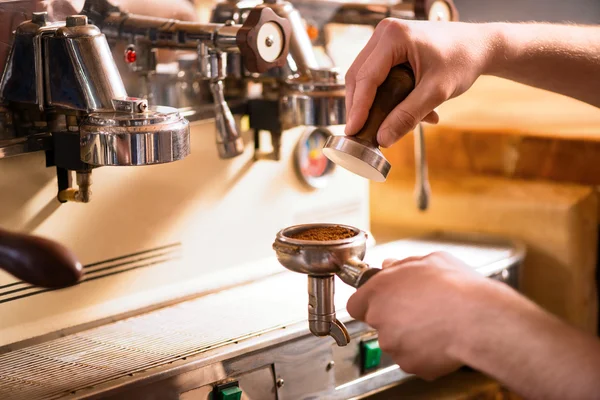 Professional barista going to make coffee — Stock Photo, Image