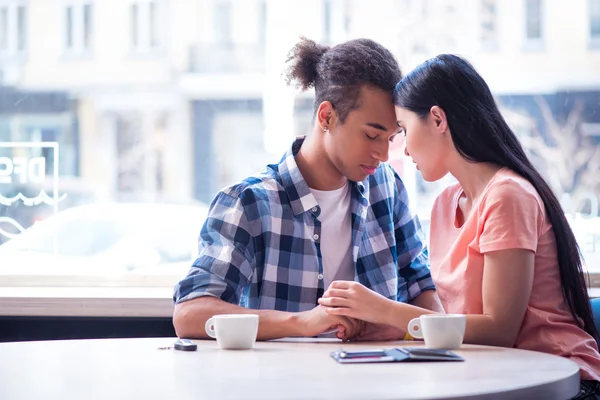 Loving  couple sitting in the  cafe — Stock Photo, Image