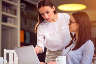 Hoş meslektaşları dizüstü bilgisayar kullanarak