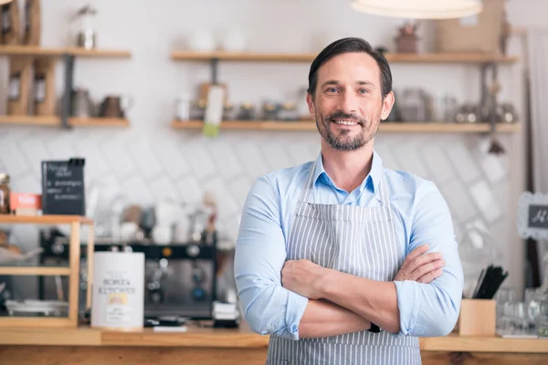 Guapo hombre de negocios mostrando su negocio — Foto de Stock