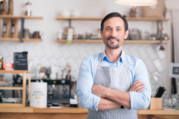 Handsome businessman showing his business