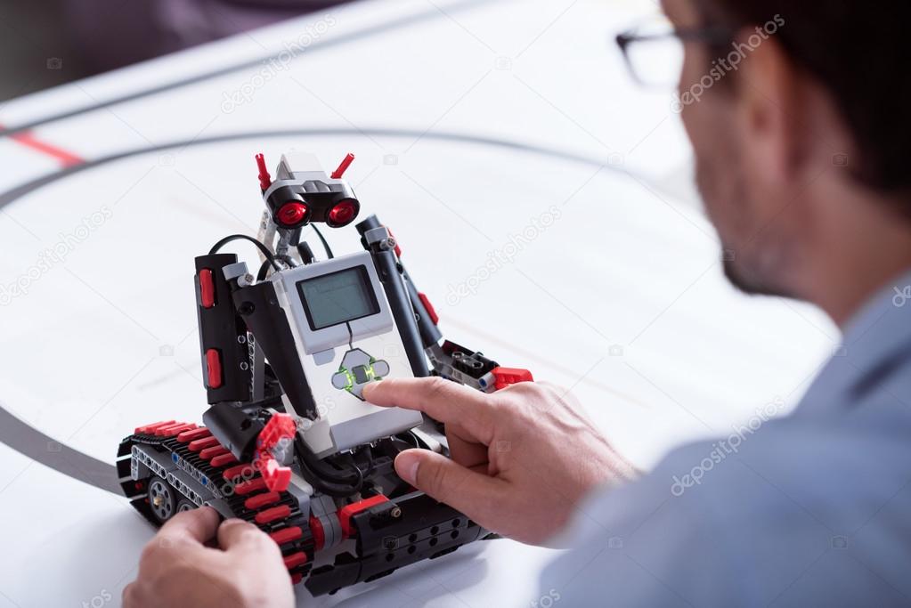 Cute little robot testing in a lab