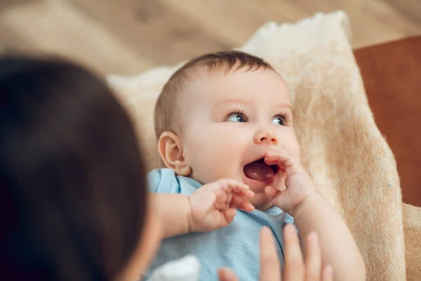 Close up face of cute baby with open mouth — Foto de Stock