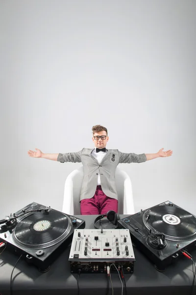 Dj at work in bath isolated on white background — Stock Photo, Image