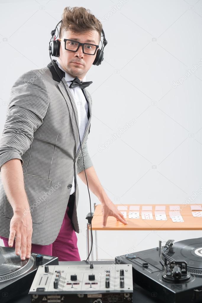 Dj at work isolated on white background