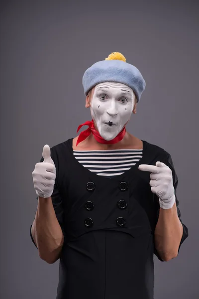 Portrait of male mime white funny face and emotions isolated on — Stock Photo, Image