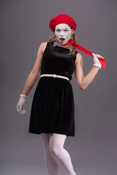 Portrait of young mime girl with white face — Stock Photo, Image