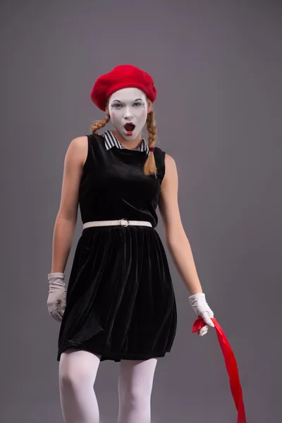 Portrait of young mime girl with white face — Stock Photo, Image