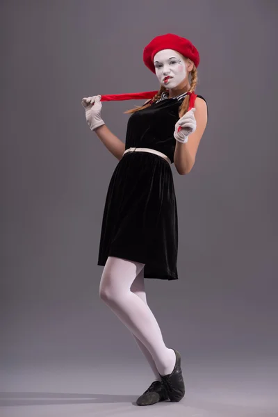 Portrait of young mime girl with white face — Stock Photo, Image