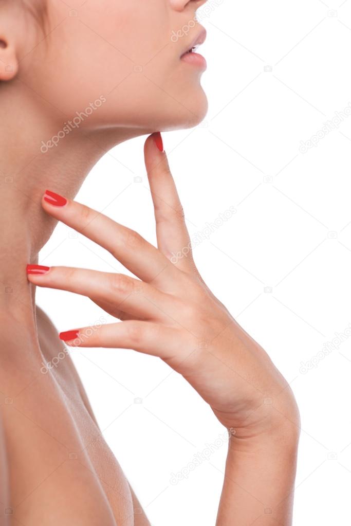 Woman with nice red polished nails