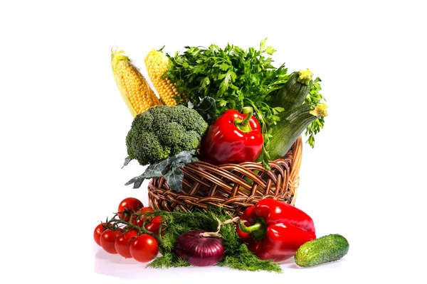 Lovely basket with fresh vegetables — Stock Photo, Image