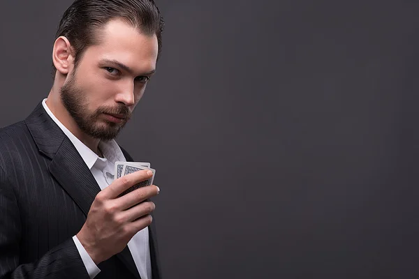 Man   holding cards — Stock Photo, Image