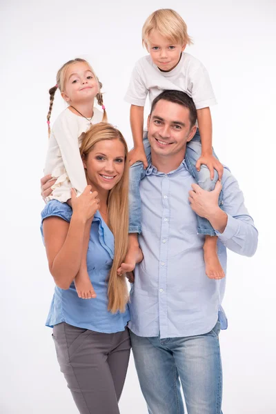 Happy family isolated on white background — Stock Photo, Image