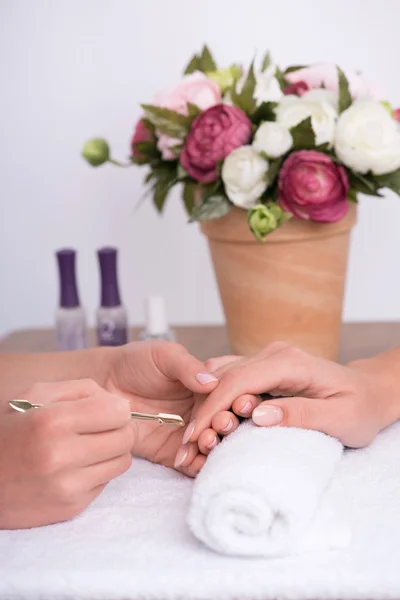 Cliente e manicure nel salone di manicure — Foto Stock