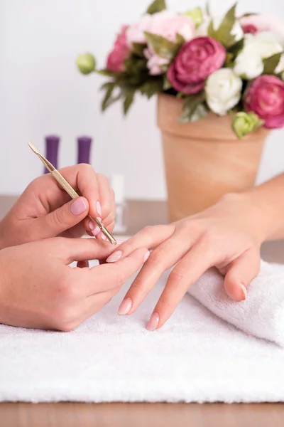 Cliente y manicura en salón de manicura — Foto de Stock