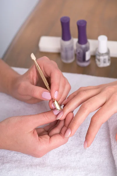 Cliente e manicure no salão de manicure — Fotografia de Stock