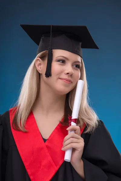 Student girl with bundle of sheet of paper — Stock Photo, Image
