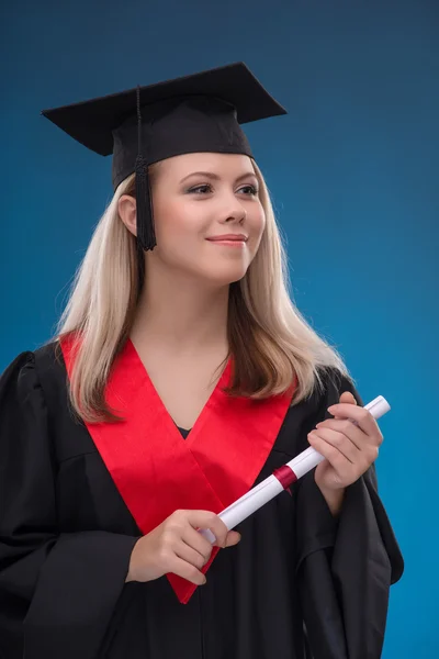 Student girl with bundle of sheet of paper — Stock Photo, Image