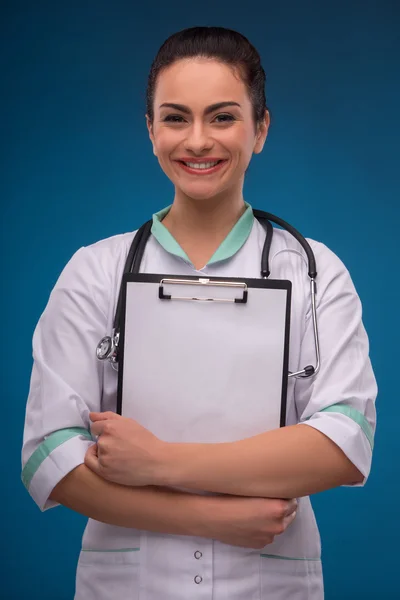 Woman doctor in white smock — Stock Photo, Image