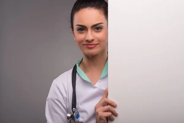 Woman doctor with copy place — Stock Photo, Image